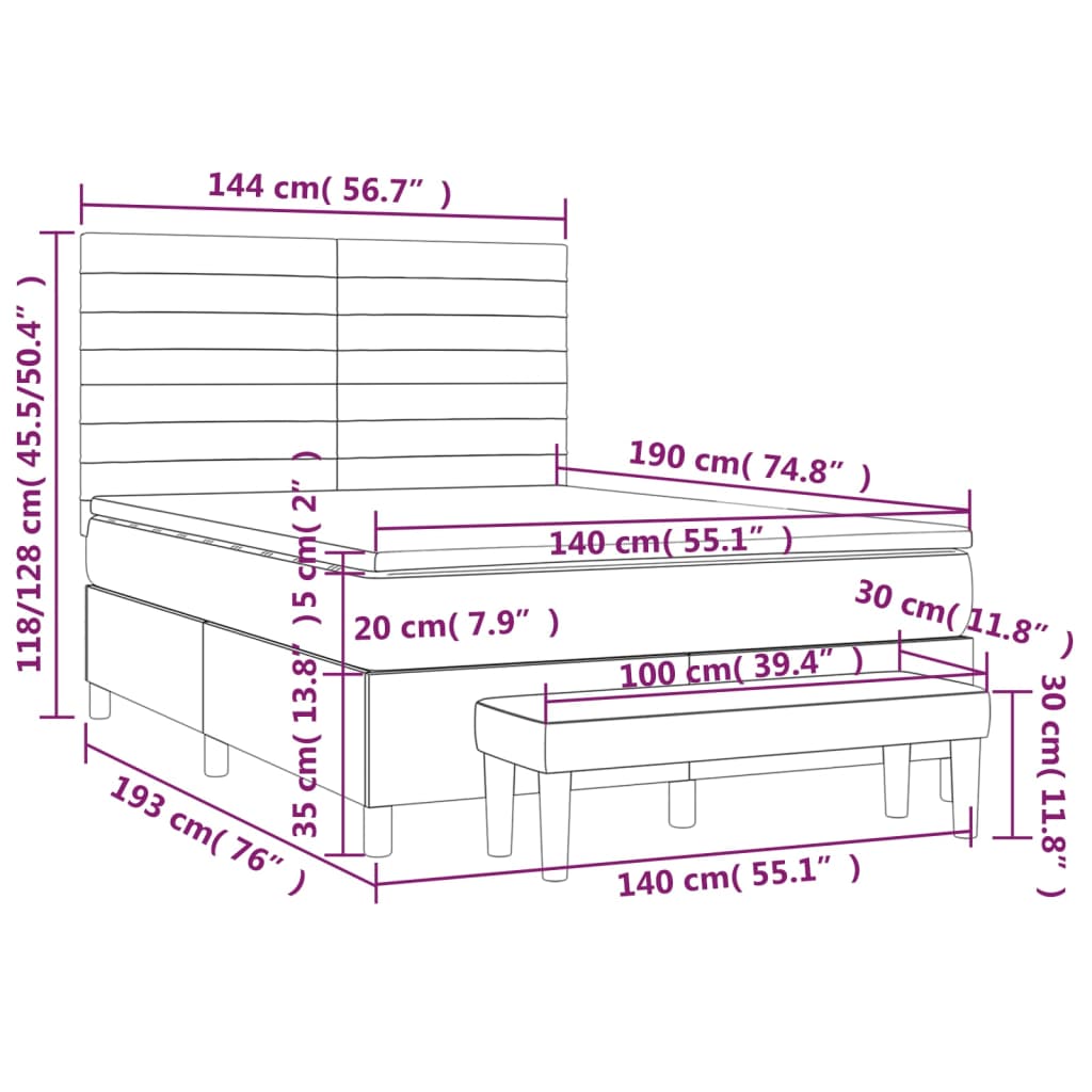 vidaXL Box spring postelja z vzmetnico taupe 140x190 cm blago