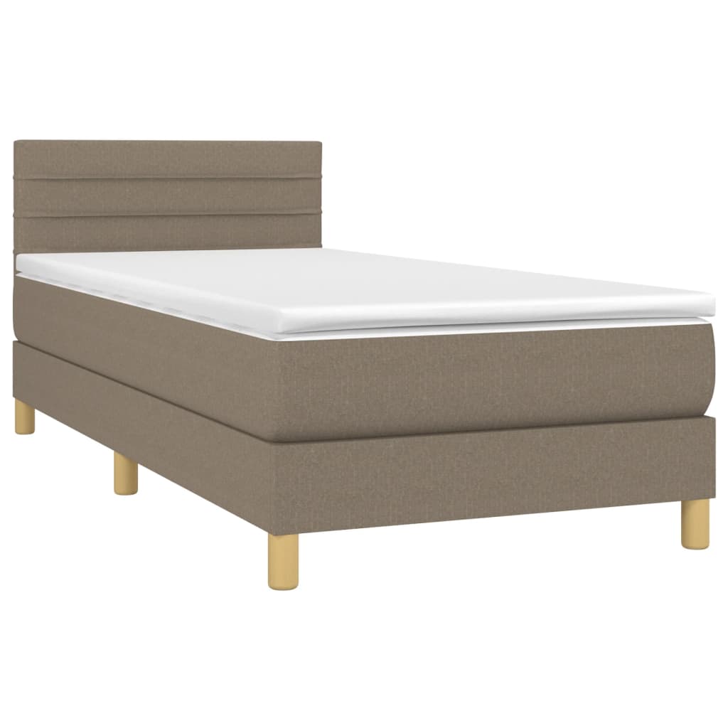 vidaXL Box spring postelja z vzmetnico LED taupe 90x190 cm blago