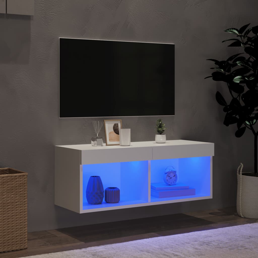 vidaXL TV omarica z LED lučmi bela 80x30x30 cm