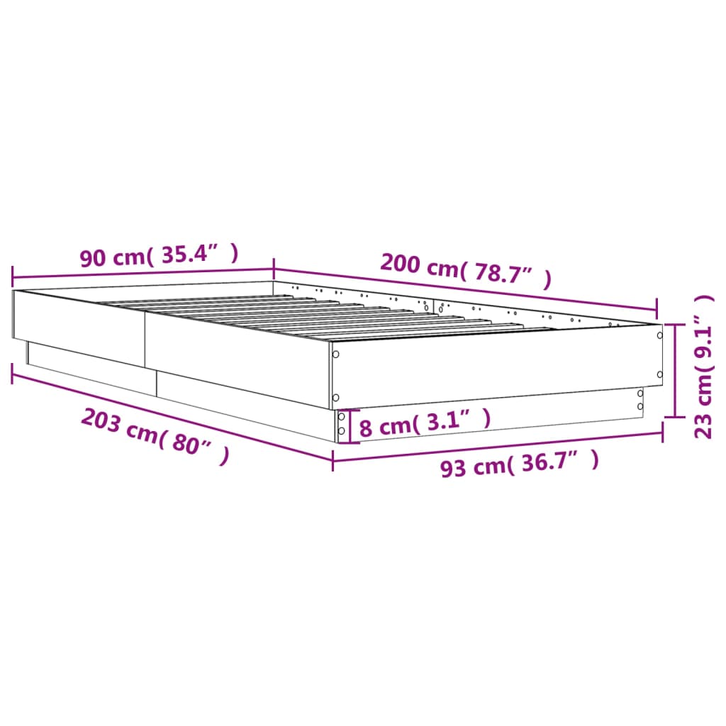 vidaXL Posteljni okvir z LED lučkami bel 90x200 cm