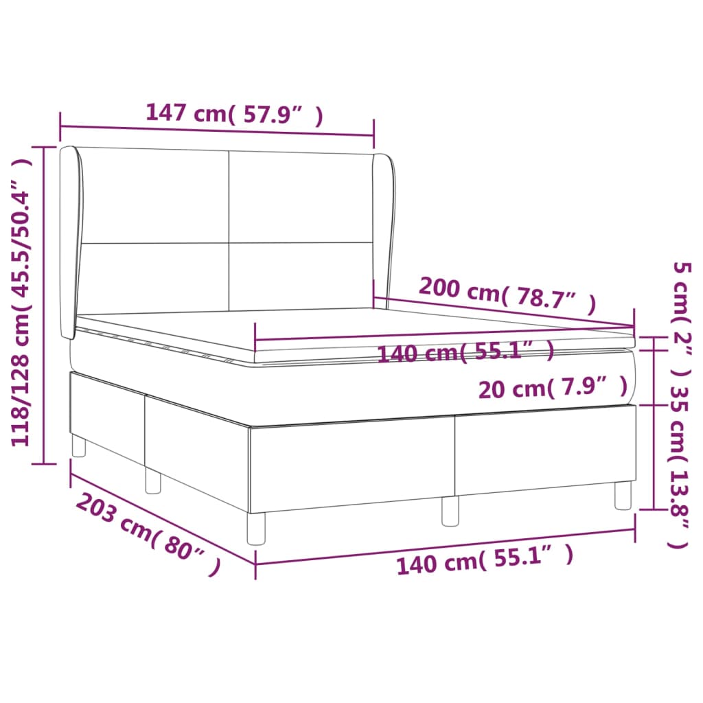 vidaXL Box spring postelja z vzmetnico svetlo siva 140x200 cm žamet