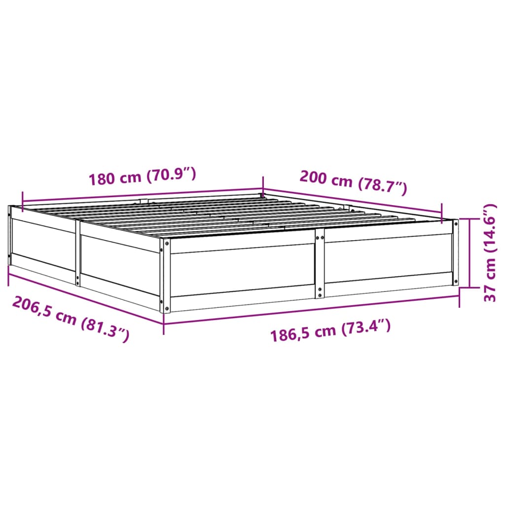 vidaXL Posteljni okvir brez vzmetnice bel 180x200 cm trdna borovina