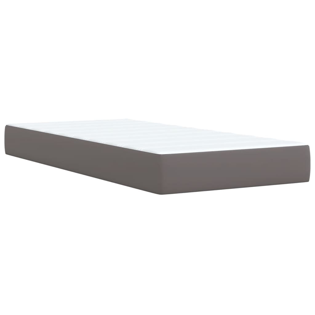 vidaXL Box spring postelja z vzmetnico siva 90x200 cm umetno usnje