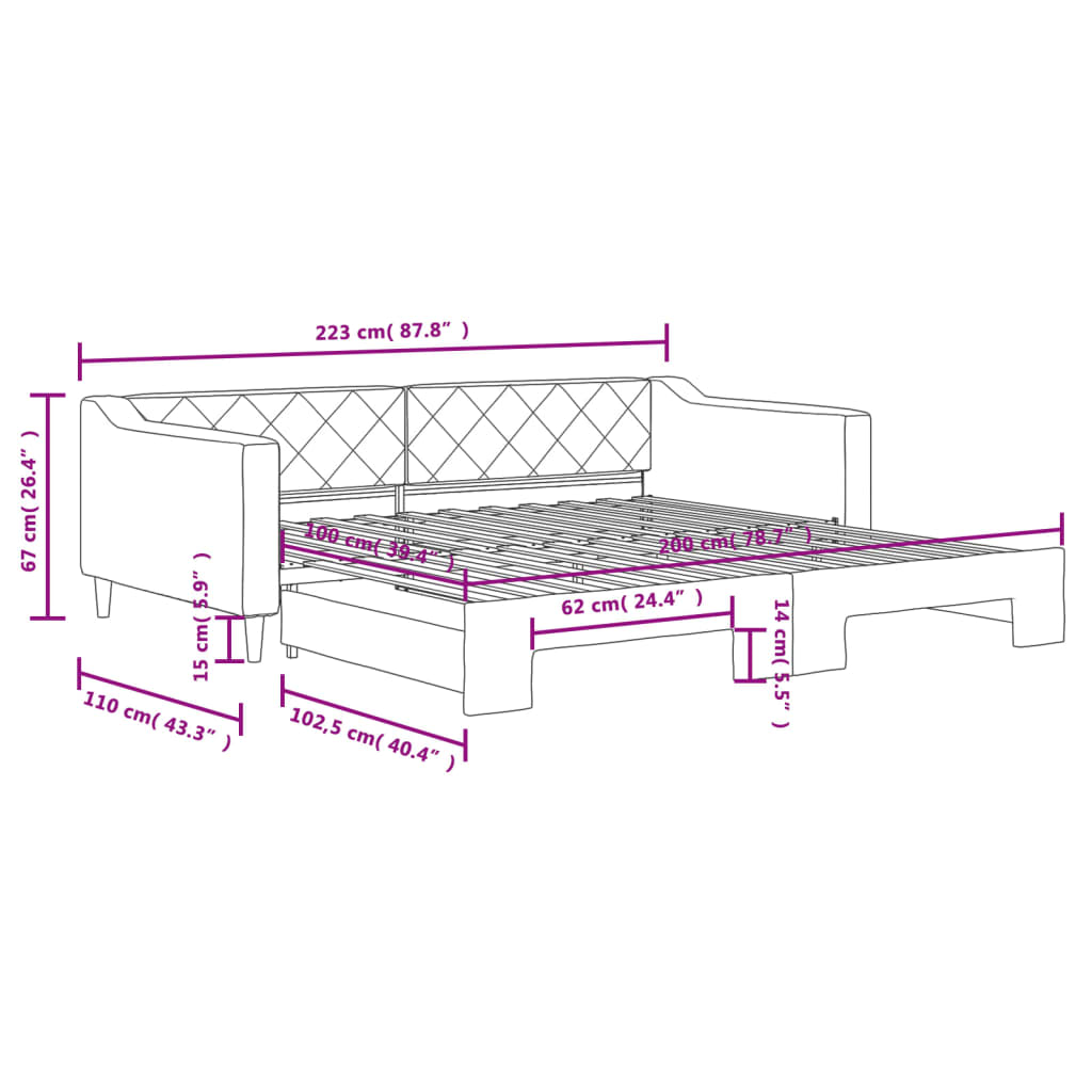 vidaXL Izvlečna dnevna postelja krem 100x200 cm blago