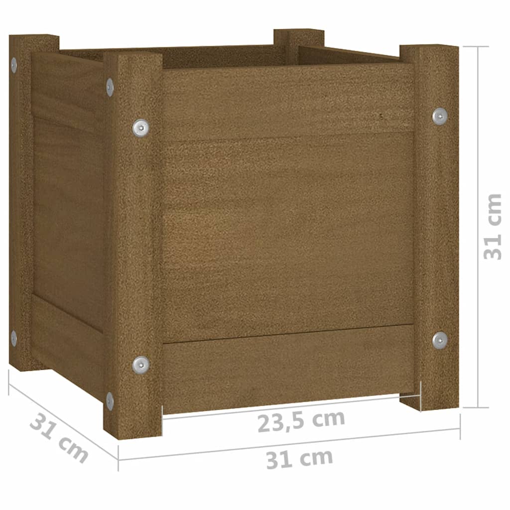 vidaXL Vrtno cvetlično korito medeno rjavo 31x31x31 cm trdna borovina