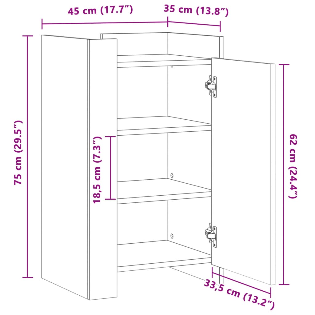 vidaXL Komoda siva sonoma 45x35x75 cm inženirski les