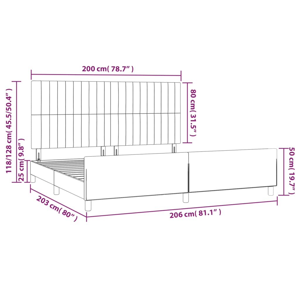 vidaXL Posteljni okvir z vzglavjem temno siv 200x200 cm blago