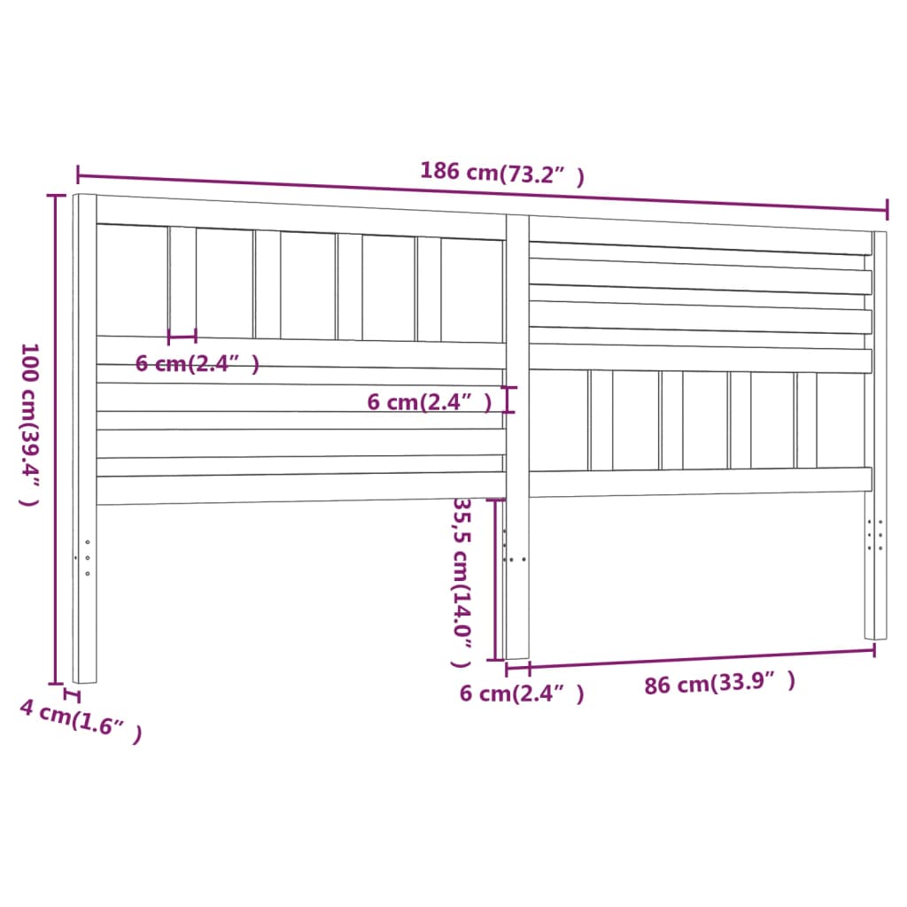 vidaXL Posteljno vzglavje sivo 186x4x100 cm trdna borovina