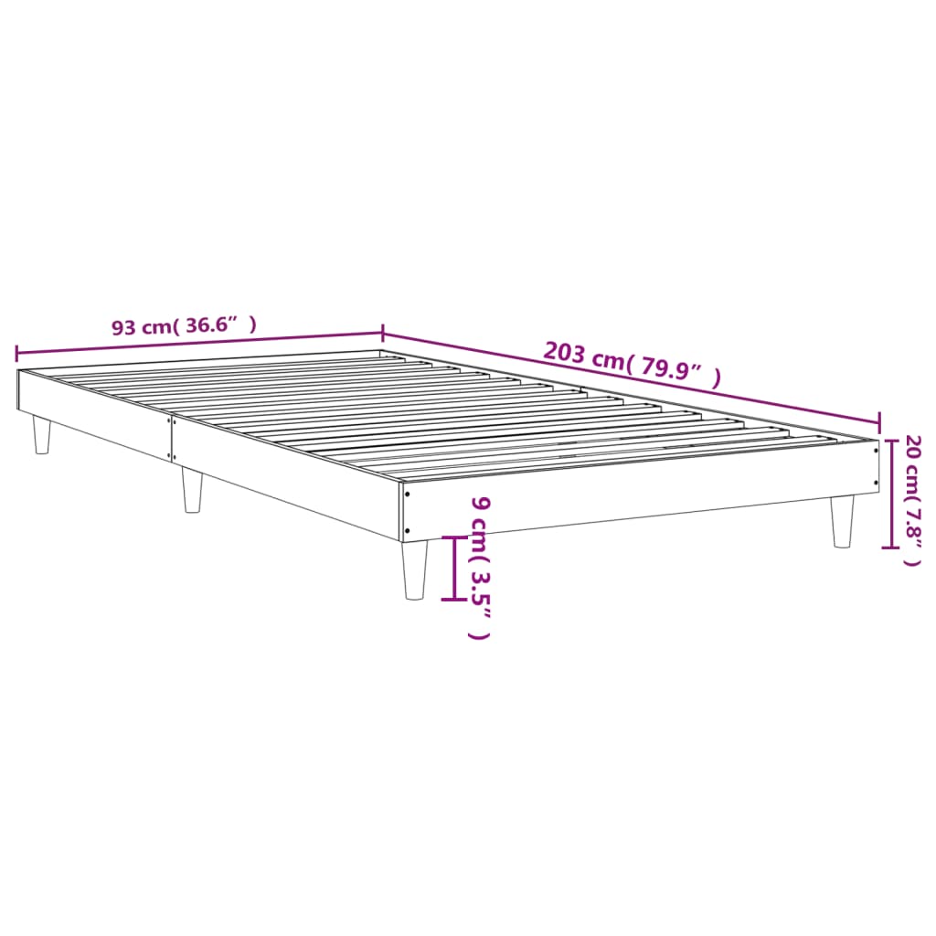 vidaXL Posteljni okvir črn 90x200 cm inženirski les