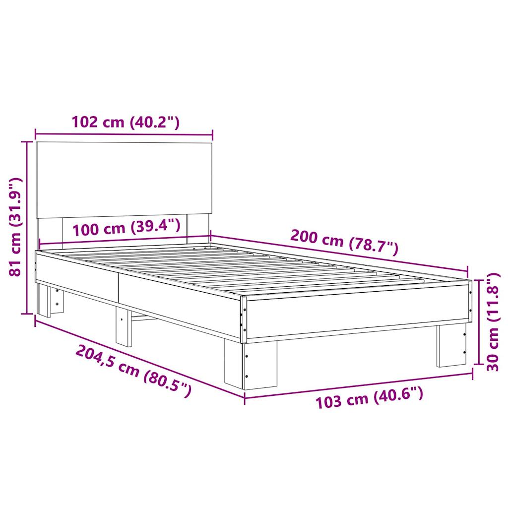 vidaXL Posteljni okvir sonoma hrast 100x200 cm inž. les in kovina