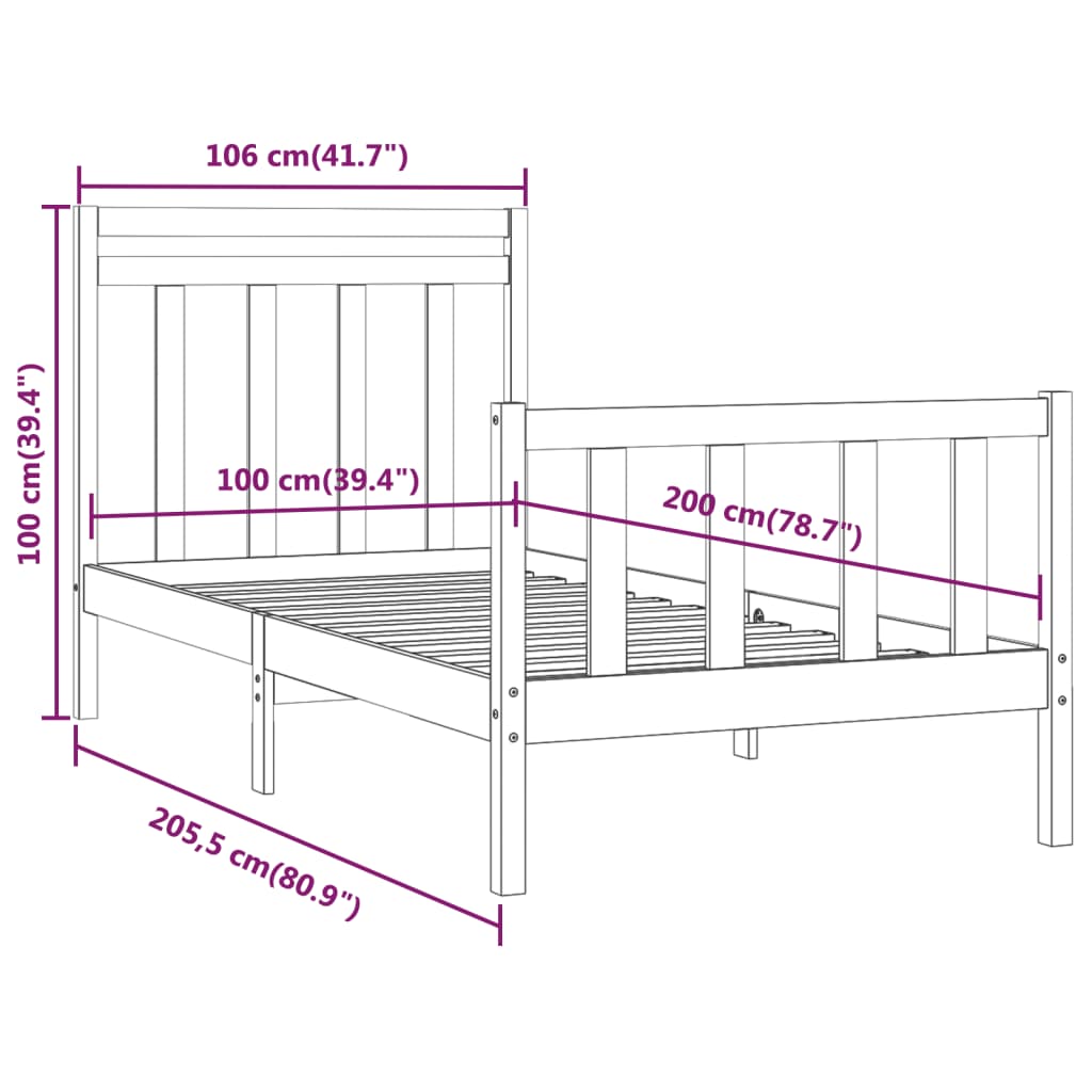 vidaXL Posteljni okvir bel iz borovine 100x200 cm