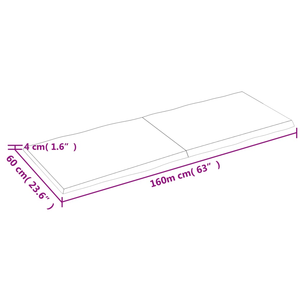 vidaXL Mizna plošča sv. rjava 160x60x(2-4)cm obdelana trdna hrastovina