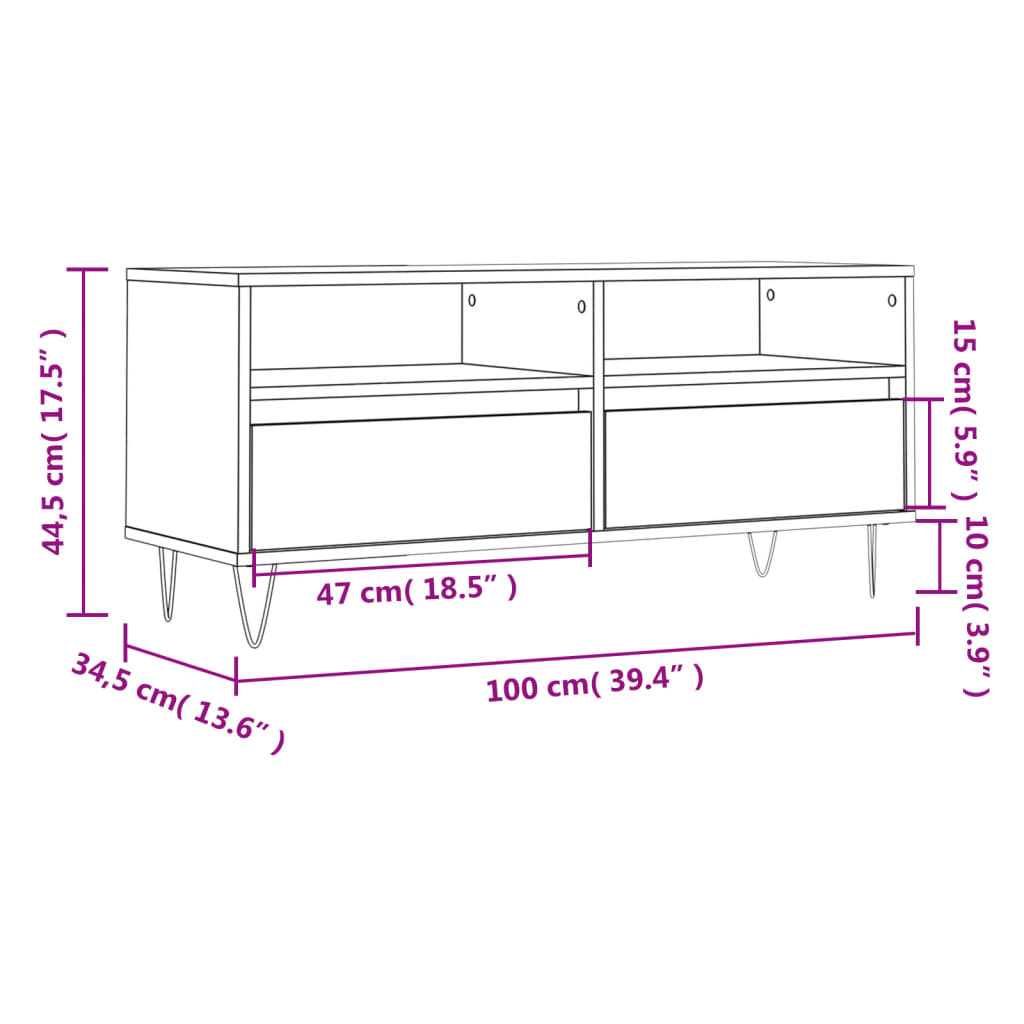 vidaXL TV omarica visok sijaj bela 100x34,5x44,5 cm inženirski les