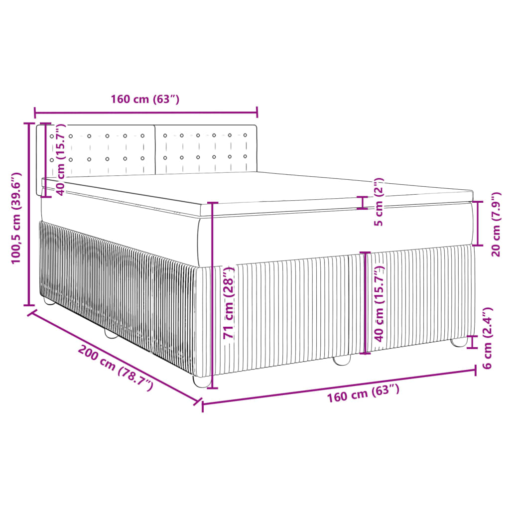 vidaXL Box spring postelja z vzmetnico modra 160x200 cm žamet