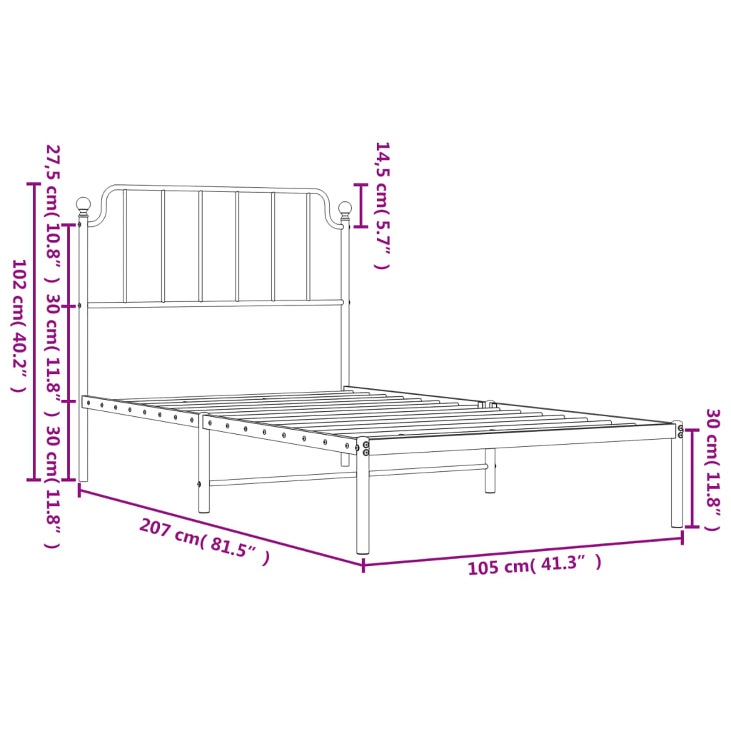 vidaXL Kovinski posteljni okvir z vzglavjem bel 100x200 cm