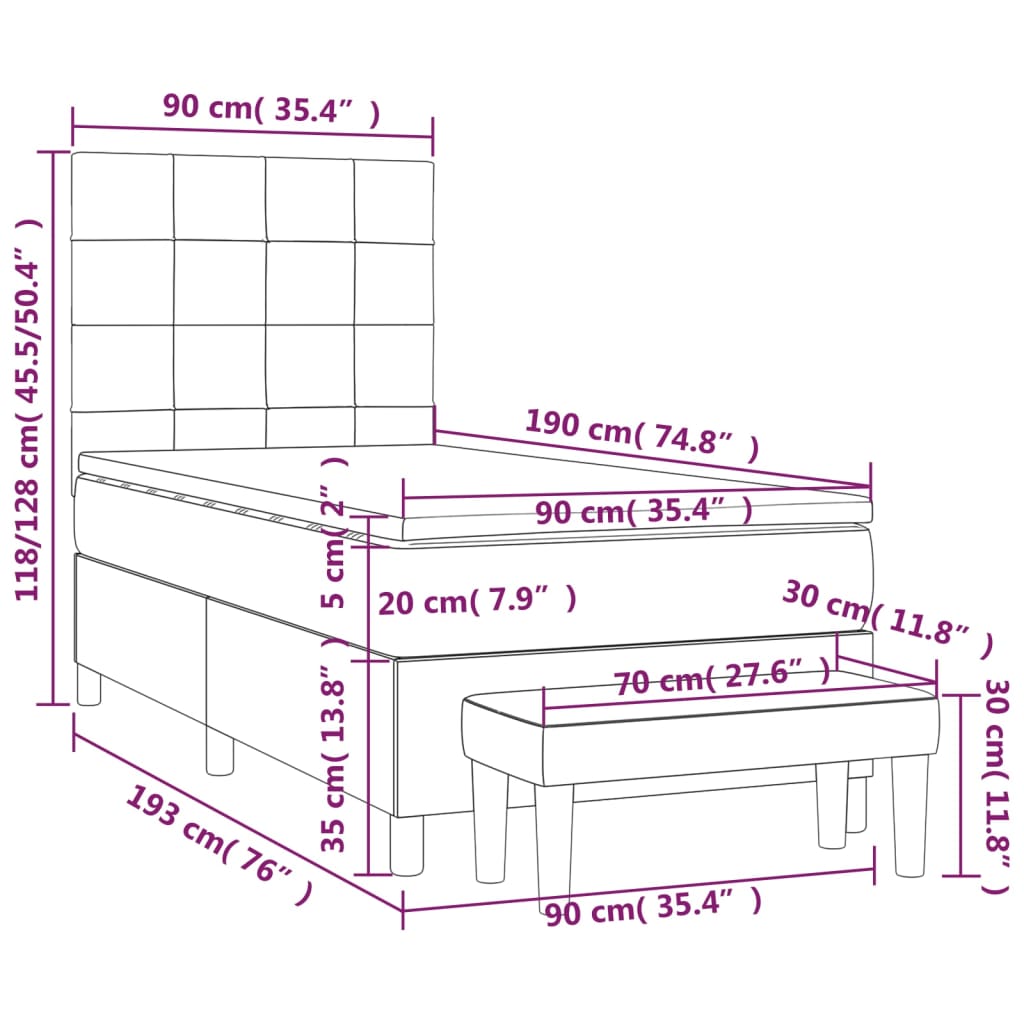 vidaXL Box spring postelja z vzmetnico roza 90x190 cm žamet