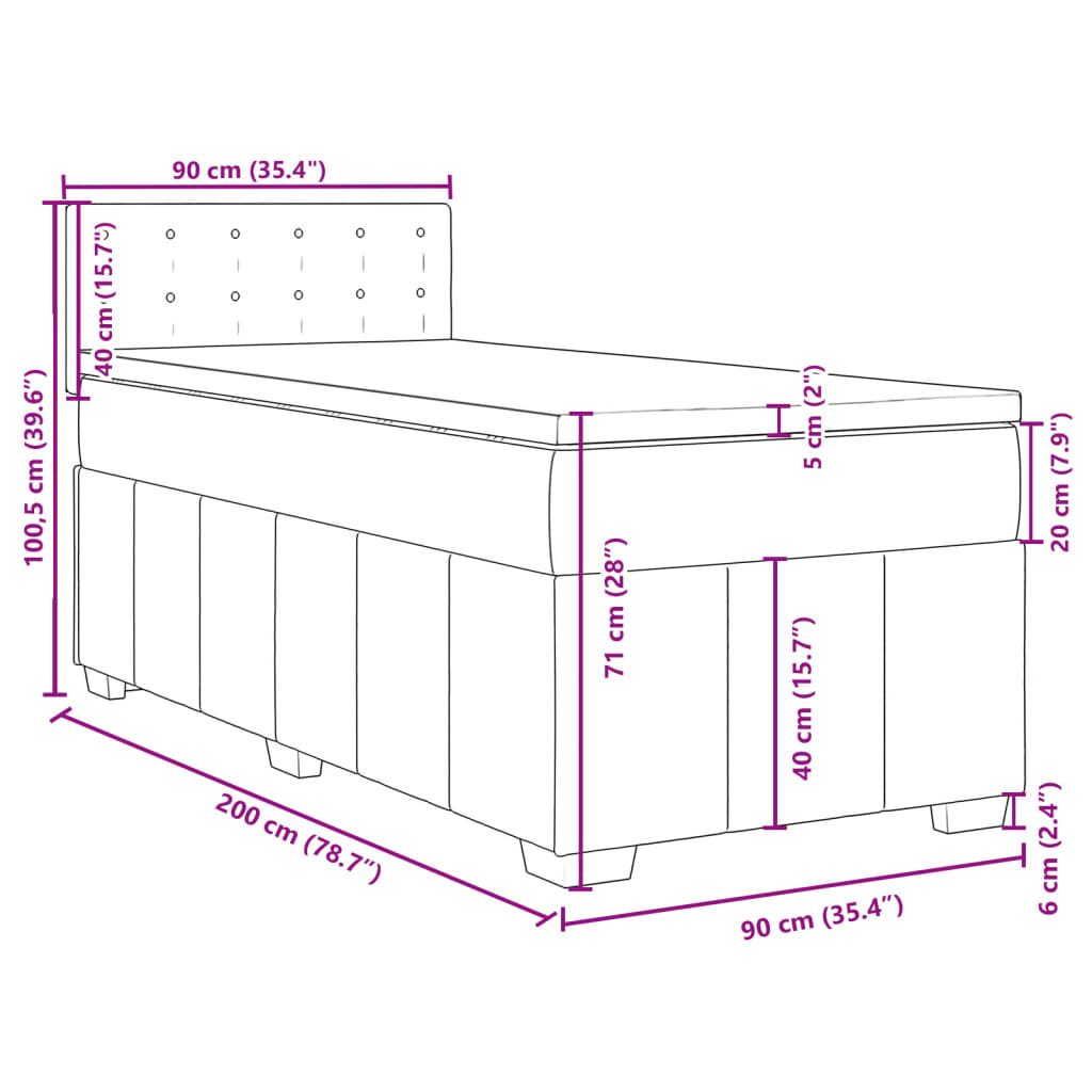 vidaXL Box spring postelja z vzmetnico svetlo siva 90x200 cm blago