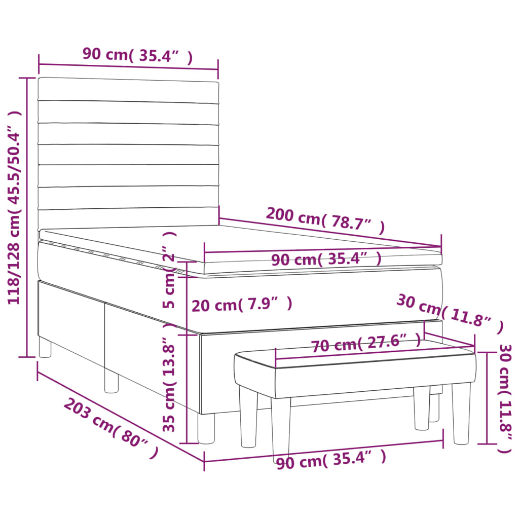 vidaXL Box spring postelja z vzmetnico svetlo siva 90x200 cm blago