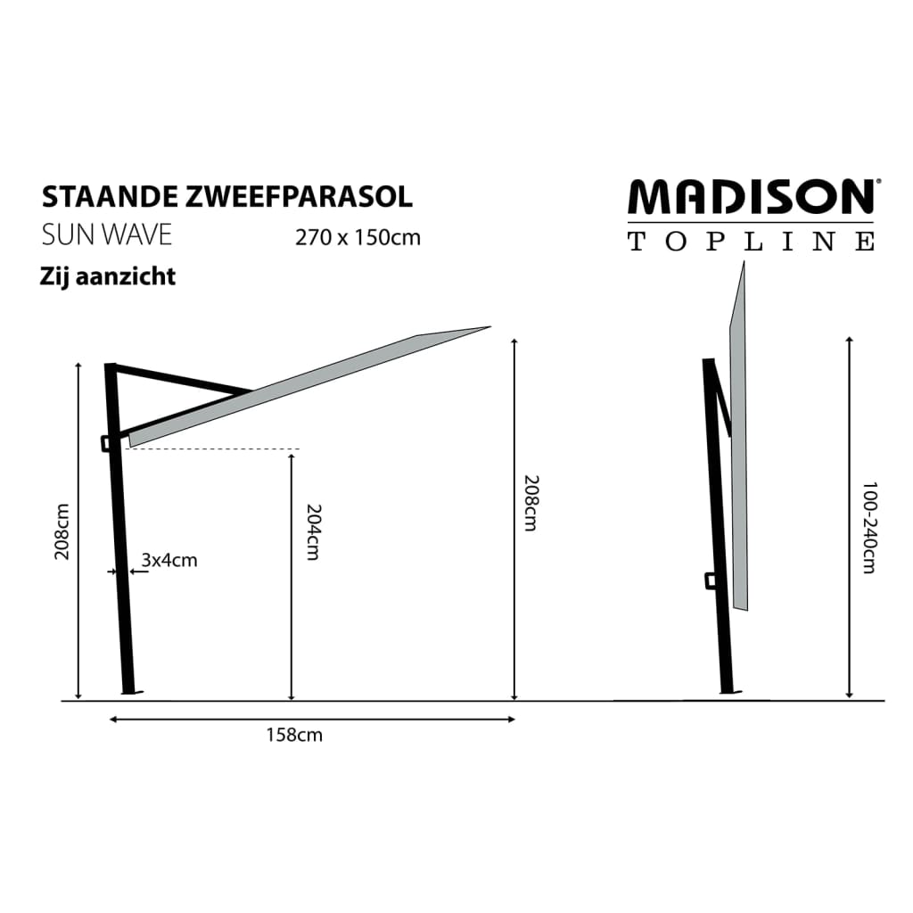 Madison Balkonski senčnik Sun Wave 270x150 cm zlato rumen