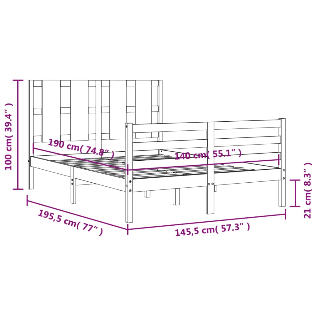 vidaXL Posteljni okvir z vzglavjem 140x190 cm trden les