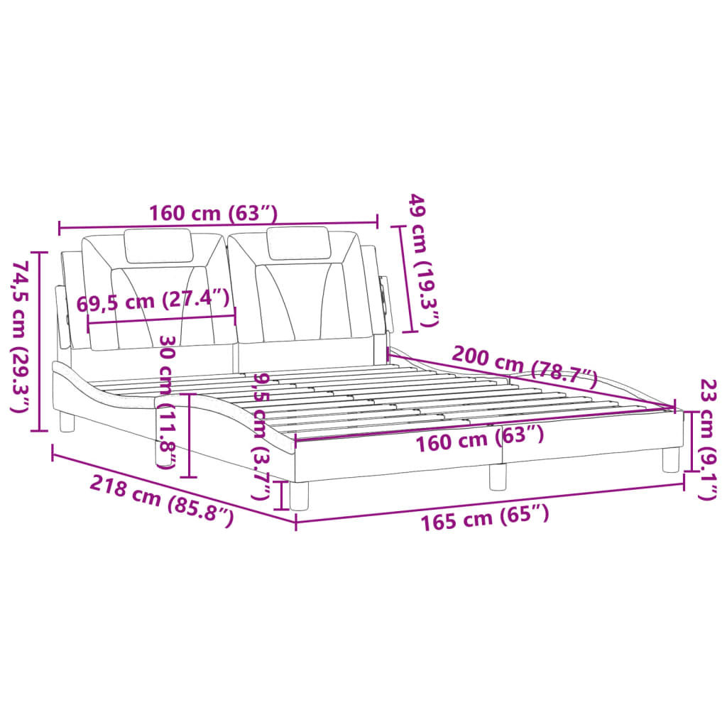 vidaXL Posteljni okvir z vzglavjem bel 160x200 cm umetno usnje