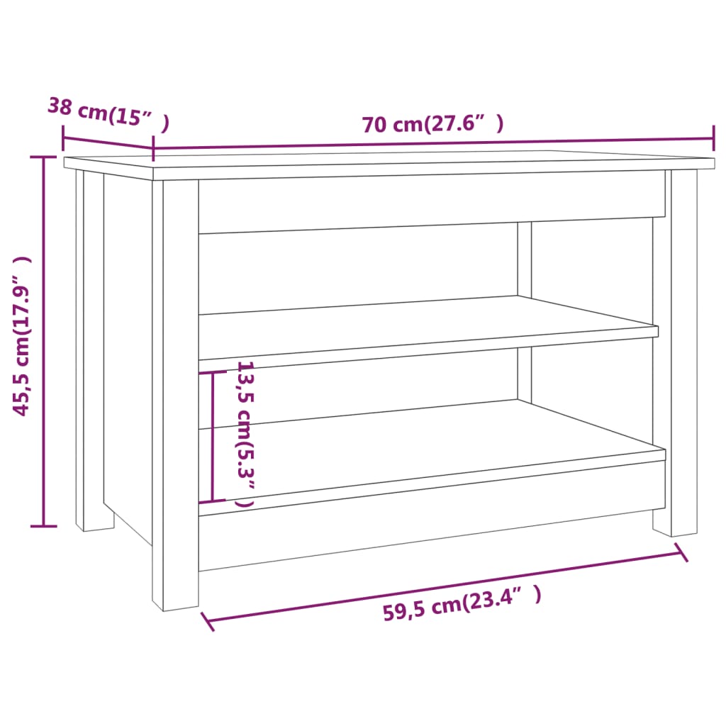 vidaXL Klop za čevlje bela 70x38x45,5 cm trdna borovina