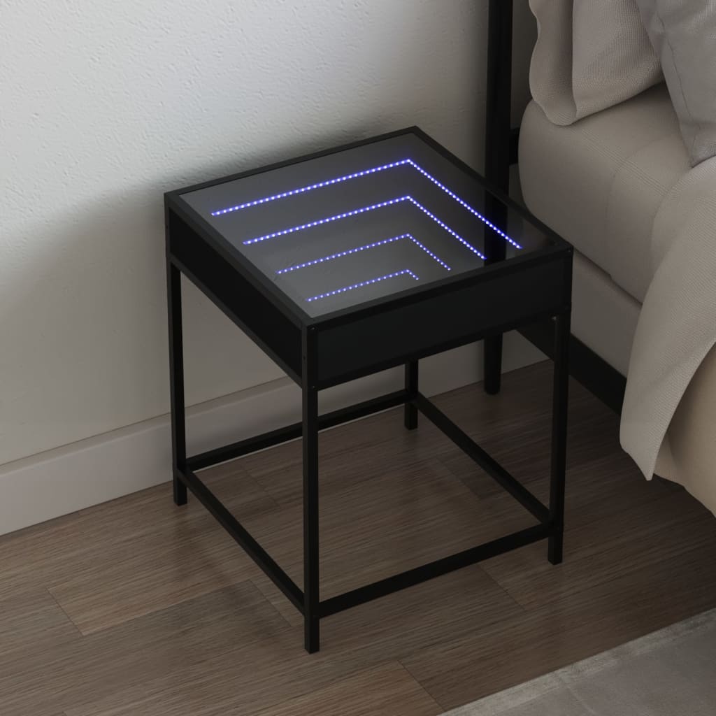 vidaXL Nočna mizica z neskončnimi LED črna 40x40x51 cm