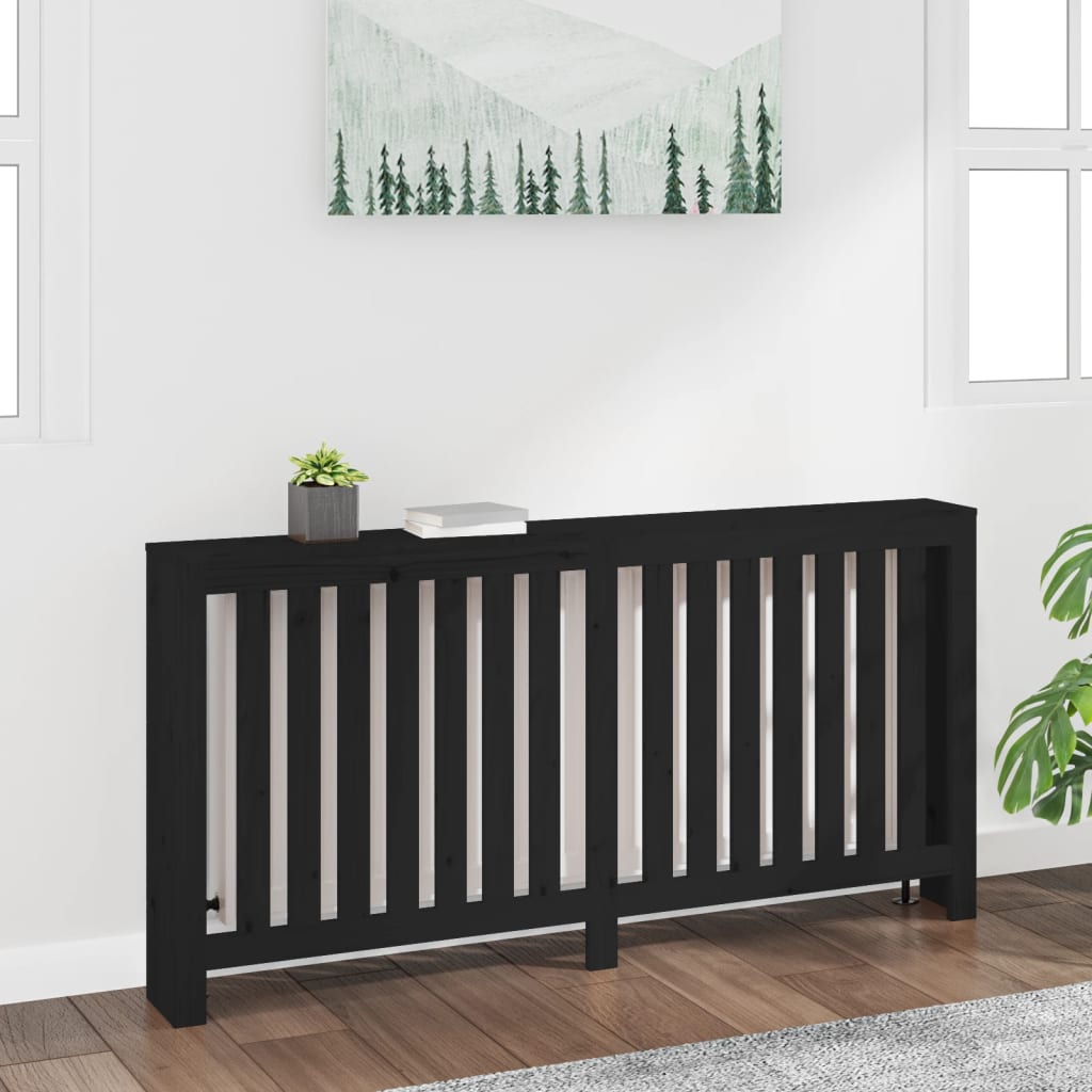 vidaXL Pokrov za radiator črna 169x19x84 cm trdna borovina