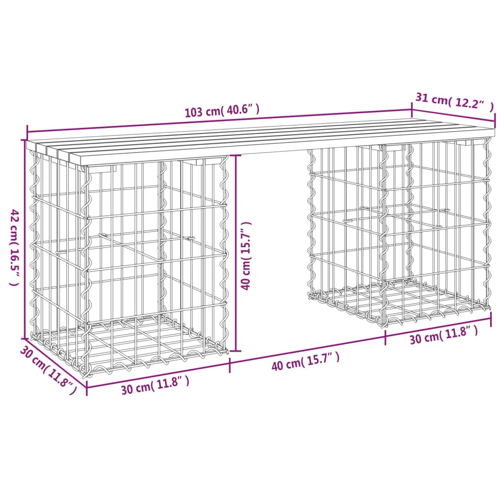 vidaXL Vrtna klop gabion 103x31x42 cm trden les douglas