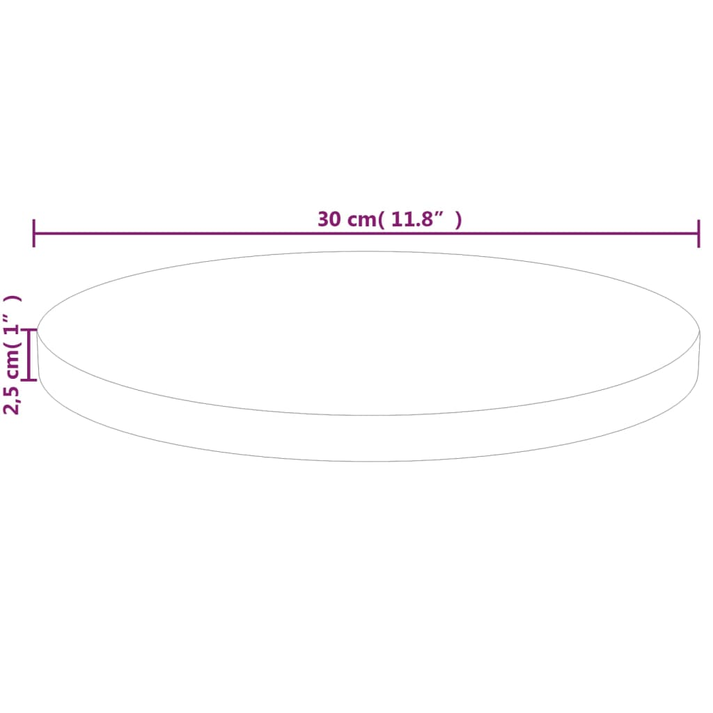 vidaXL Okrogla mizna plošča Ø30x2,5 cm neobdelana trdna hrastovina