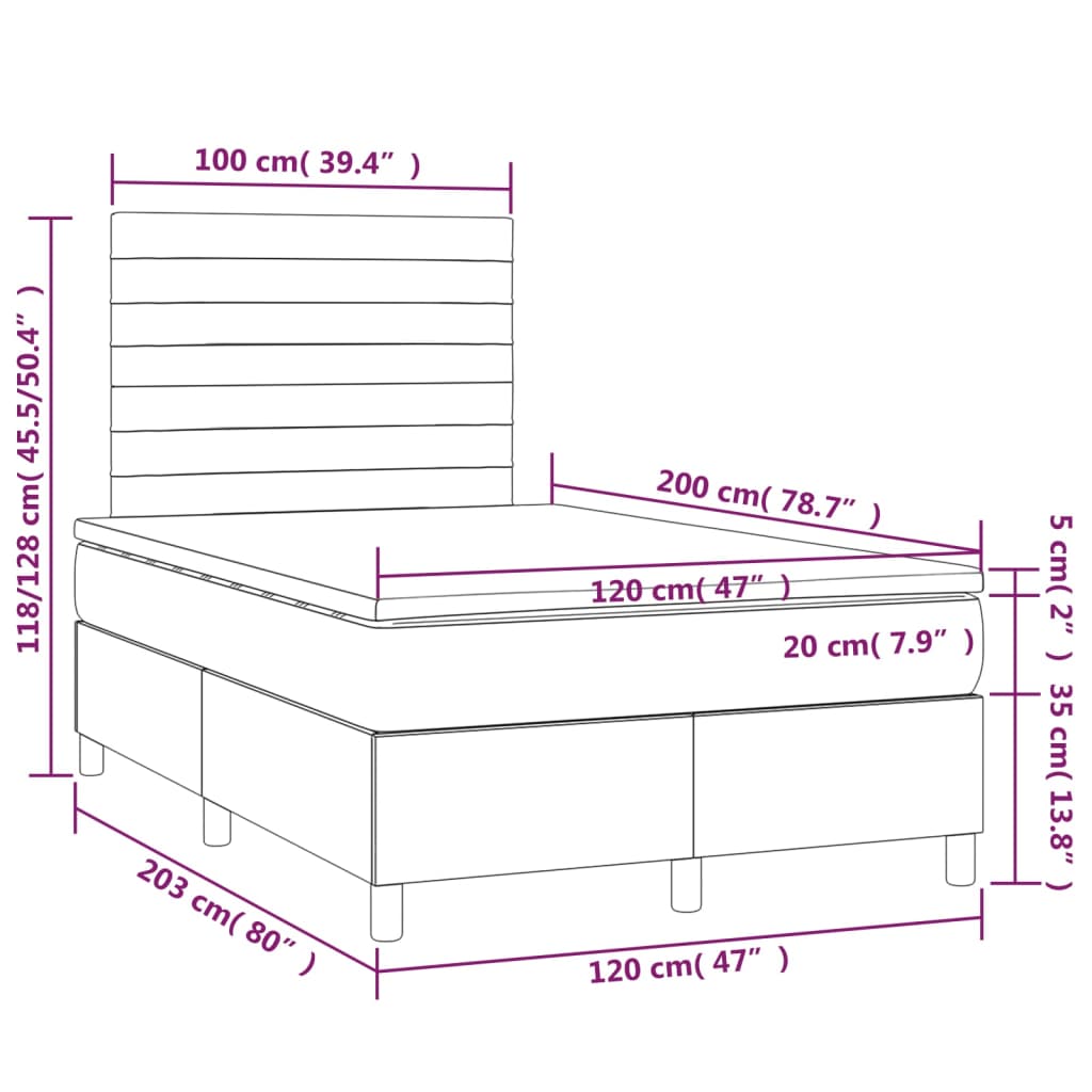 vidaXL Box spring postelja z vzmetnico LED temno modra 120x200cm žamet