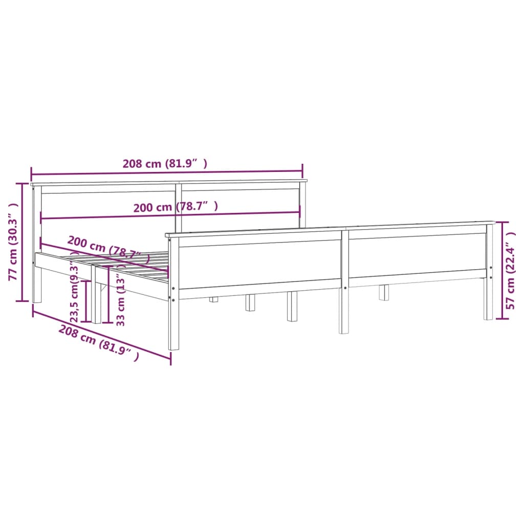 vidaXL Posteljni okvir iz trdne borovine 200x200 cm