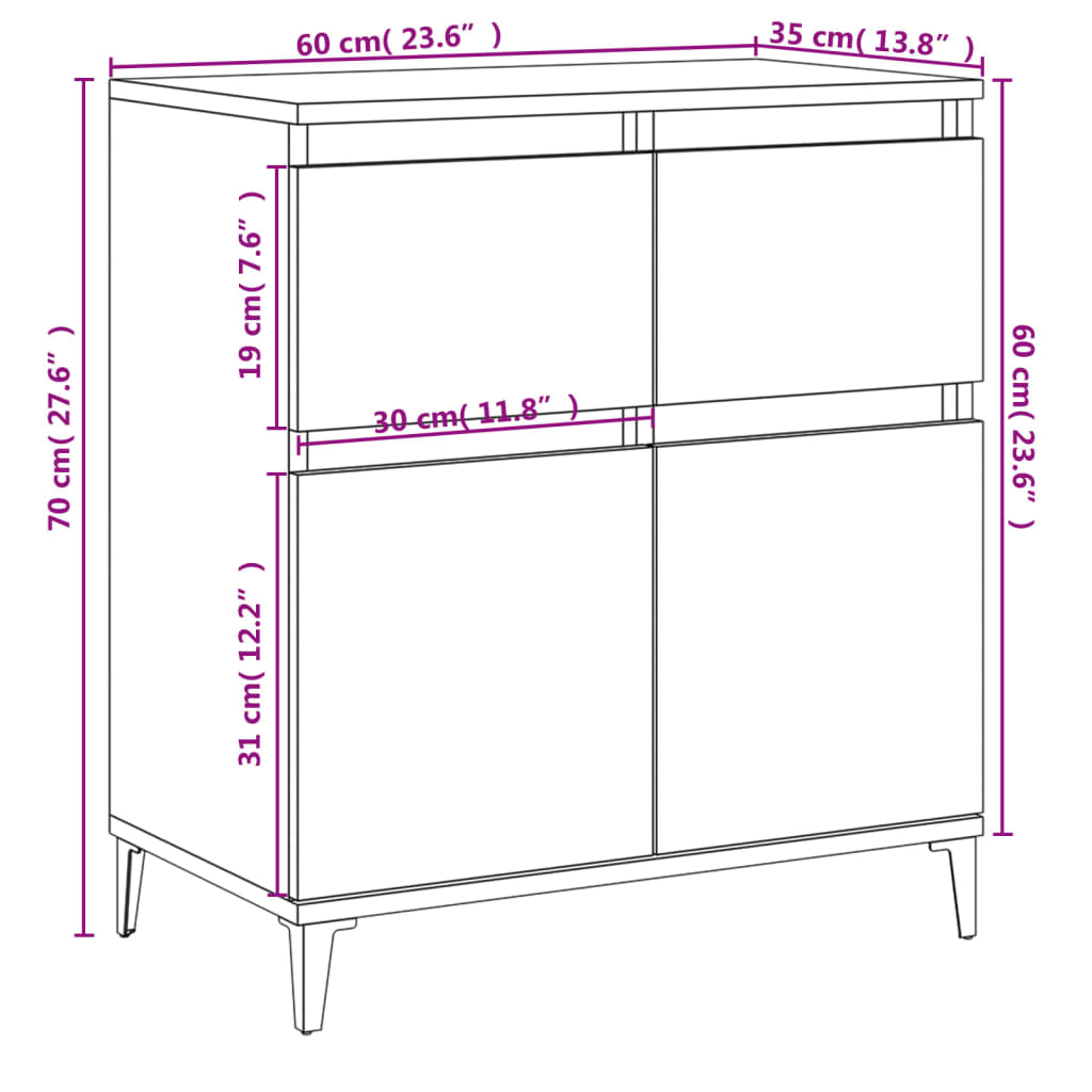 vidaXL Komoda rjav hrast 60x35x70 cm inženirski les