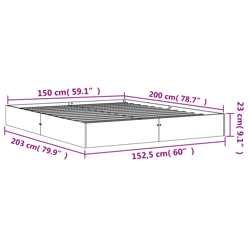 vidaXL Posteljni okvir brez vzmetnice vošč. rjav 150x200 cm borovina