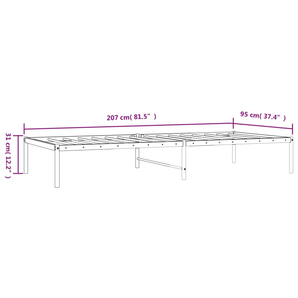 vidaXL Kovinski posteljni okvir bel 90x200 cm