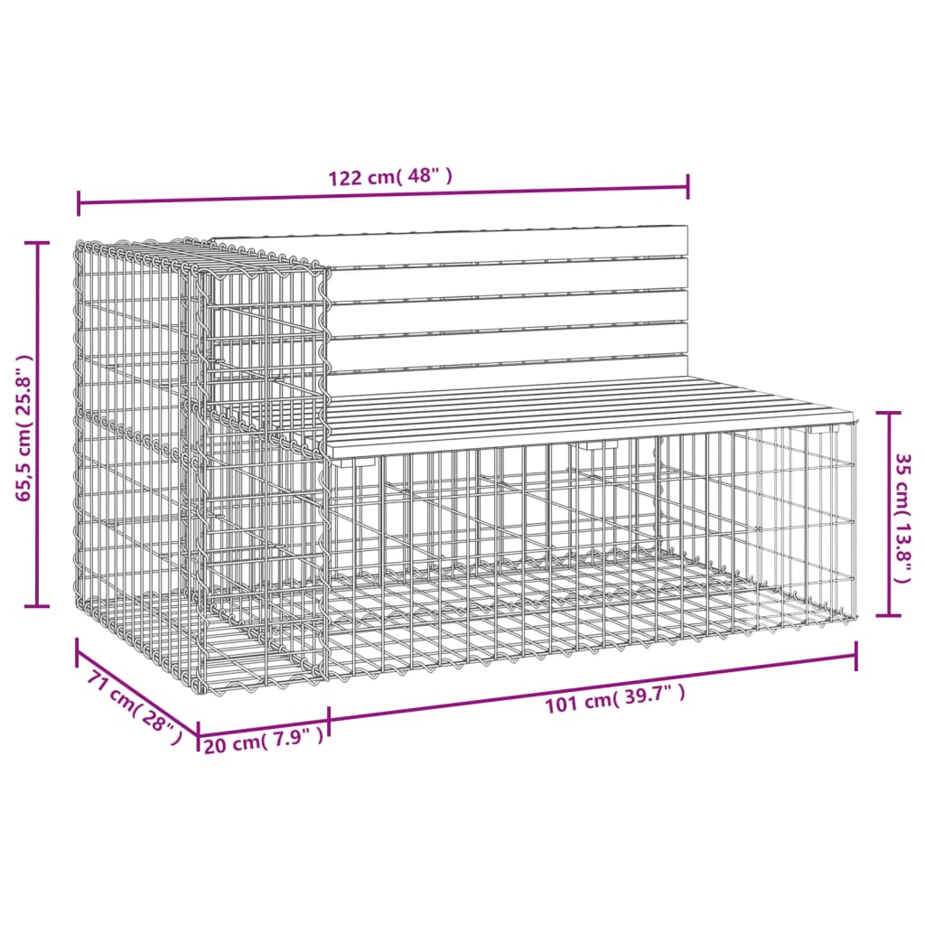 vidaXL Vrtna gabionska klop 122x71x65,5 cm impregnirana borovina