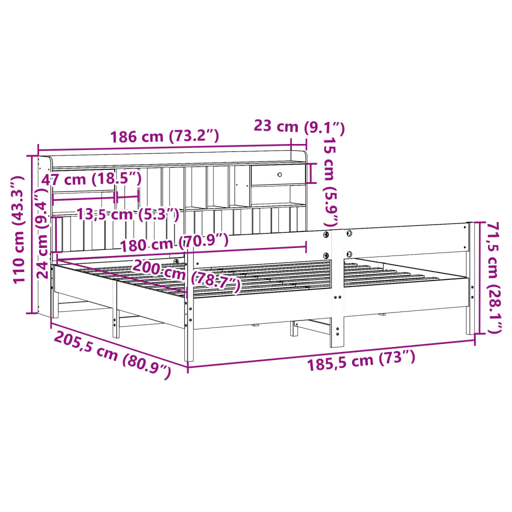 vidaXL Knjižna postelja brez vzmetnice bela 180x200 cm trdna borovina