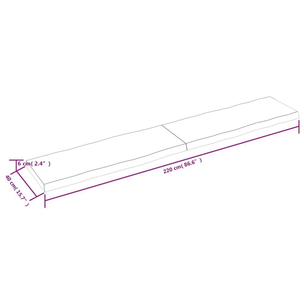 vidaXL Mizna plošča sv. rjava 220x40x(2-6)cm obdelana trdna hrastovina