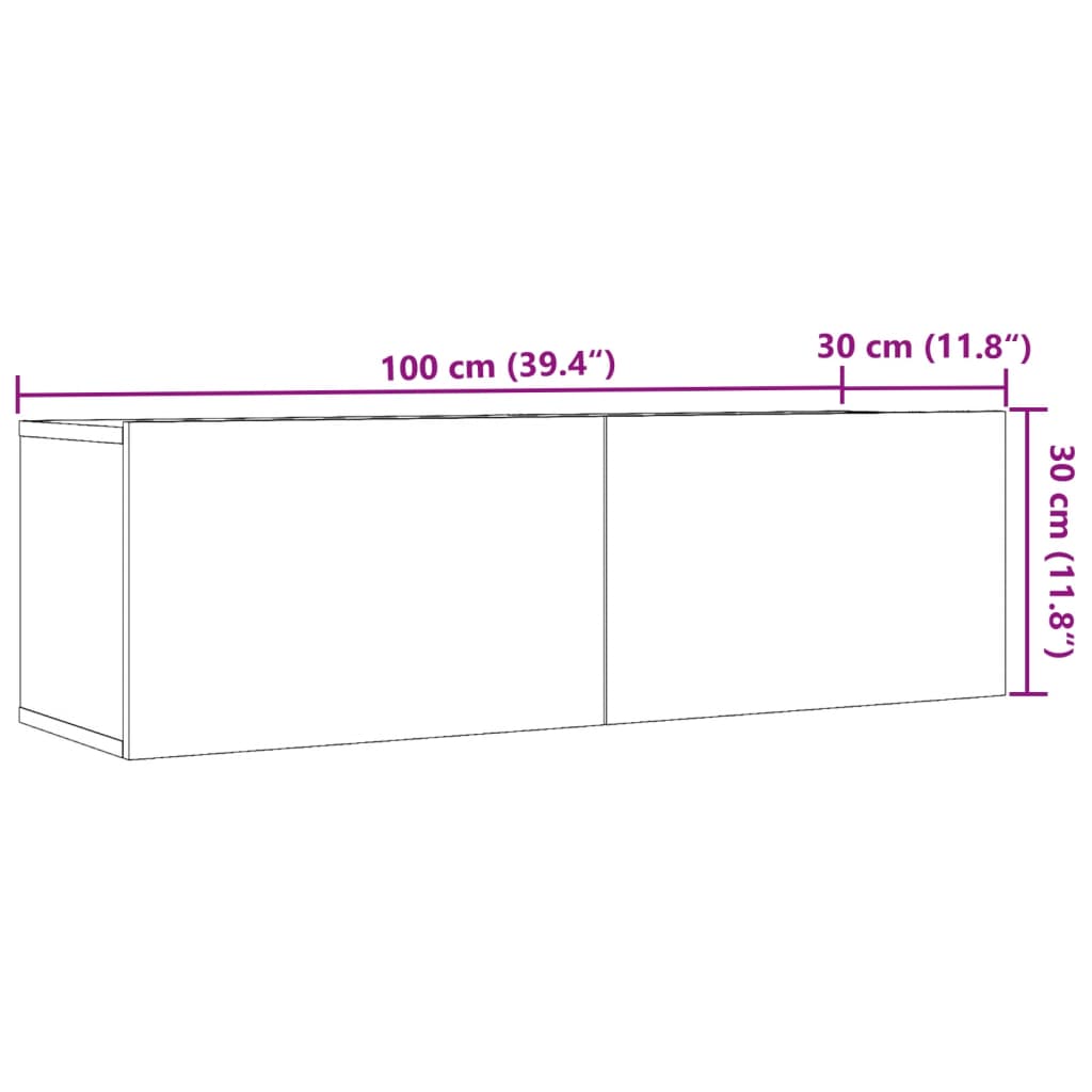 vidaXL Stenske TV omarice 2 kosa artisan hrast 100x30x30 cm