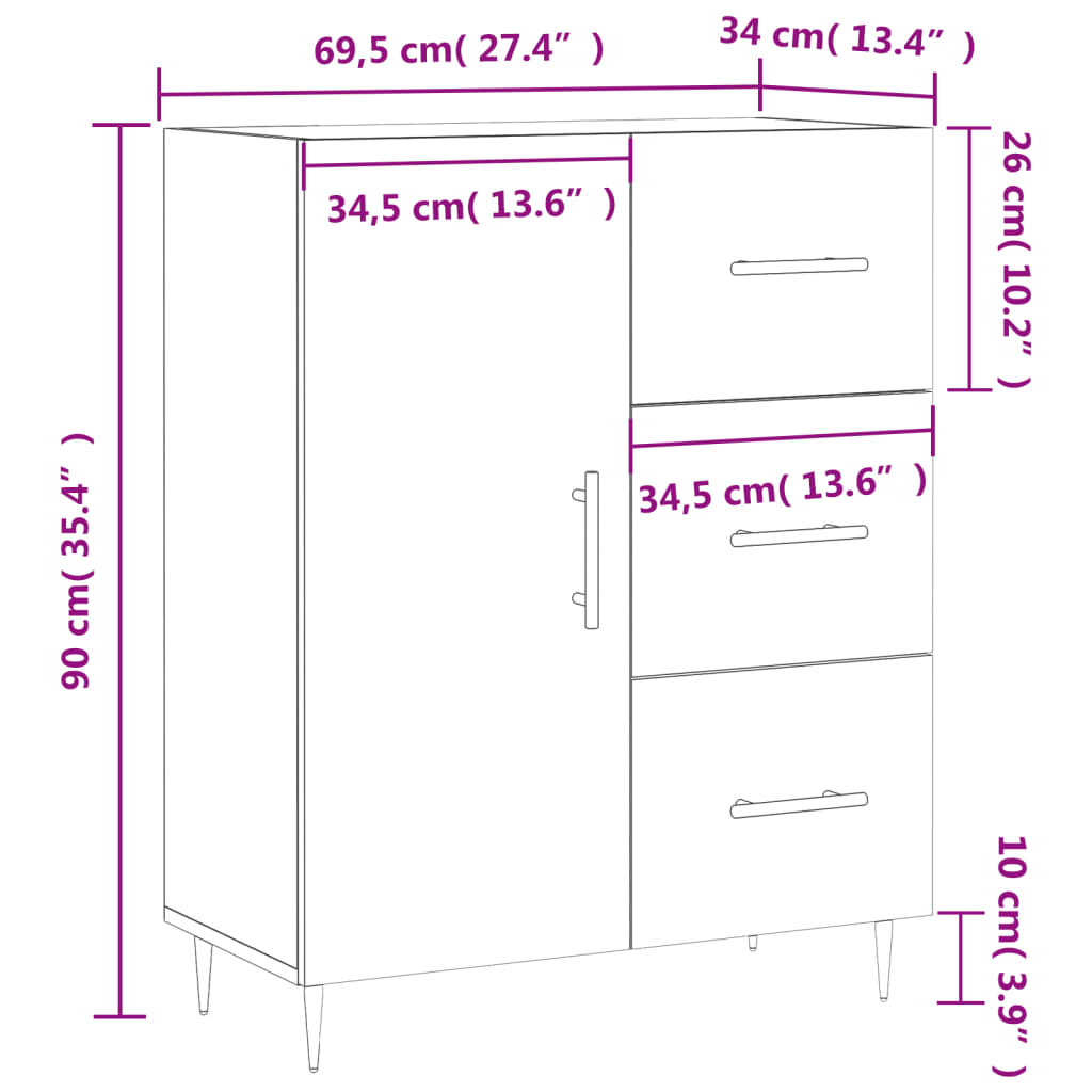 vidaXL Komoda dimljeni hrast 69,5x34x90 cm inženirski les