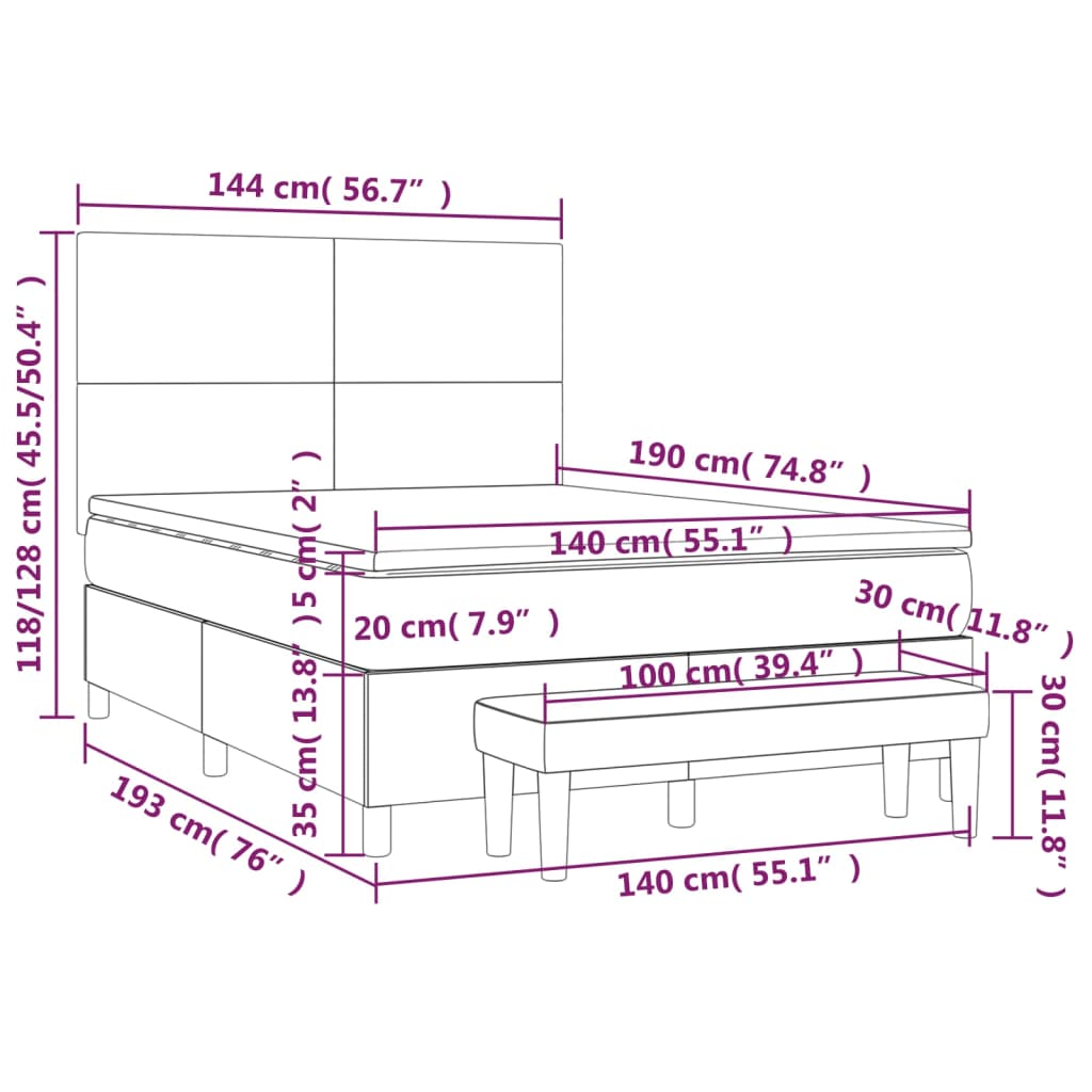 vidaXL Box spring postelja z vzmetnico krem 140x190 cm blago