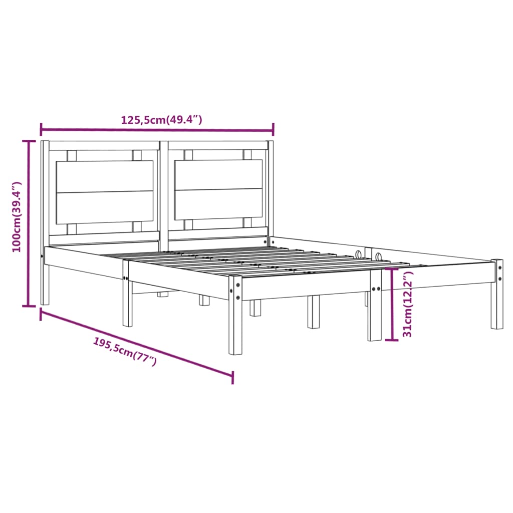 vidaXL Posteljni okvir medeno rjav iz trdnega lesa 120x190 cm