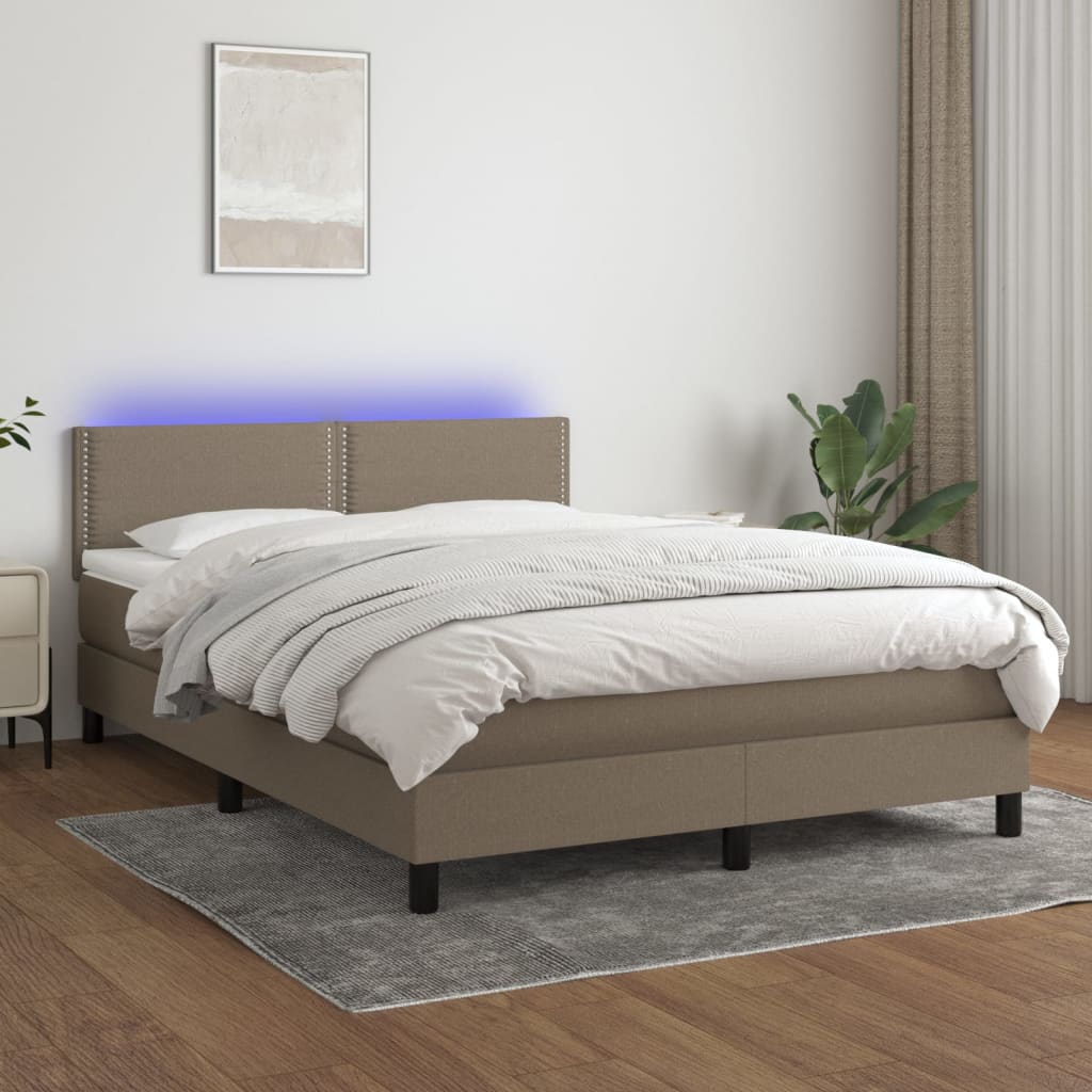 vidaXL Box spring postelja z vzmetnico LED taupe 140x200 cm blago