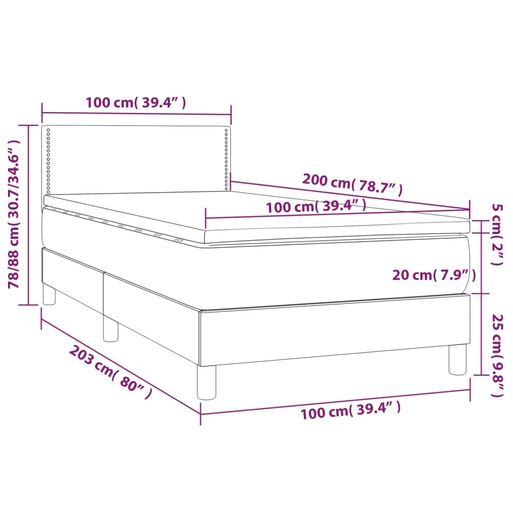 vidaXL Box spring postelja z vzmetnico siv 100x200 cm umetno usnje