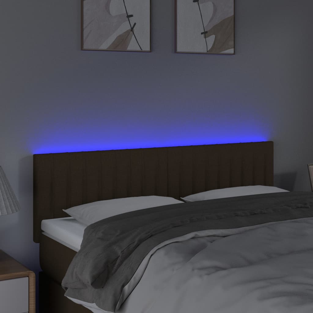 vidaXL LED posteljno vzglavje temno rjavo 144x5x78/88 cm blago