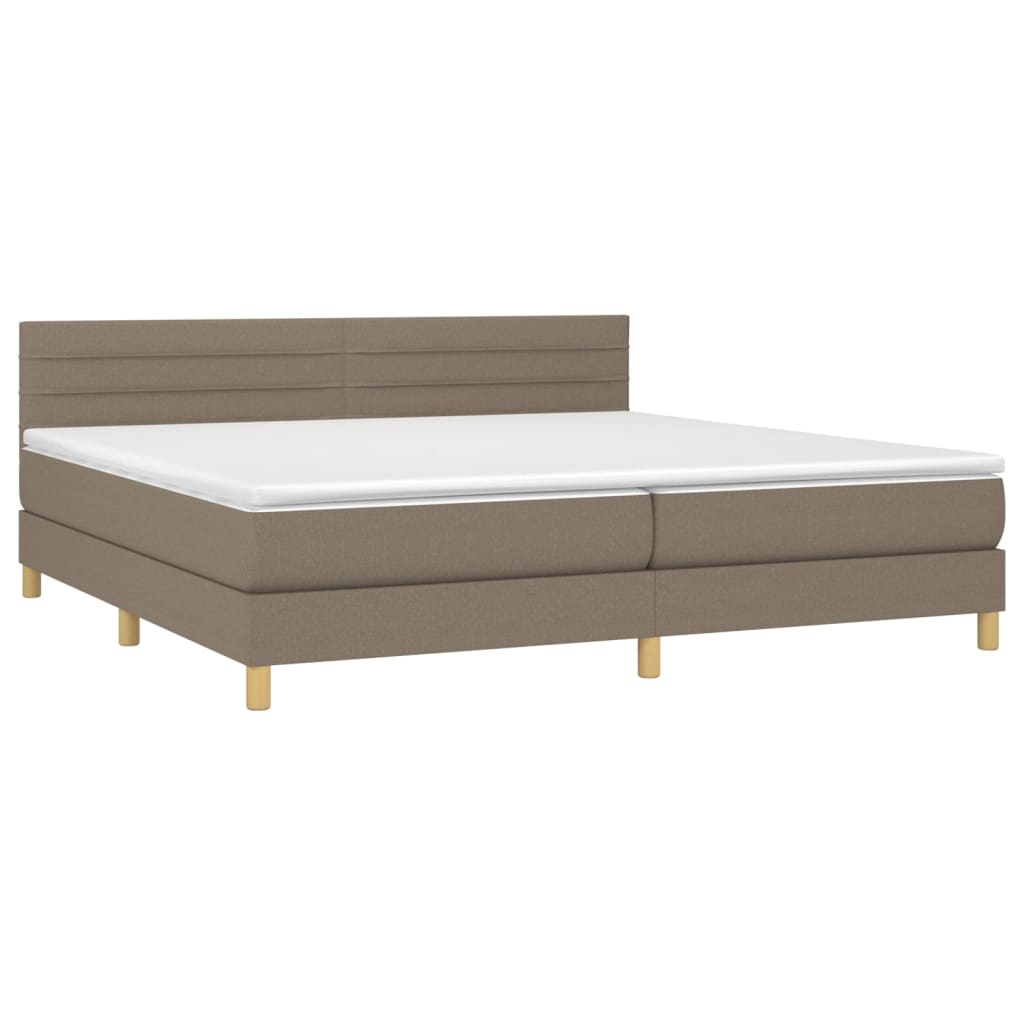 vidaXL Box spring postelja z vzmetnico LED taupe 200x200 cm blago