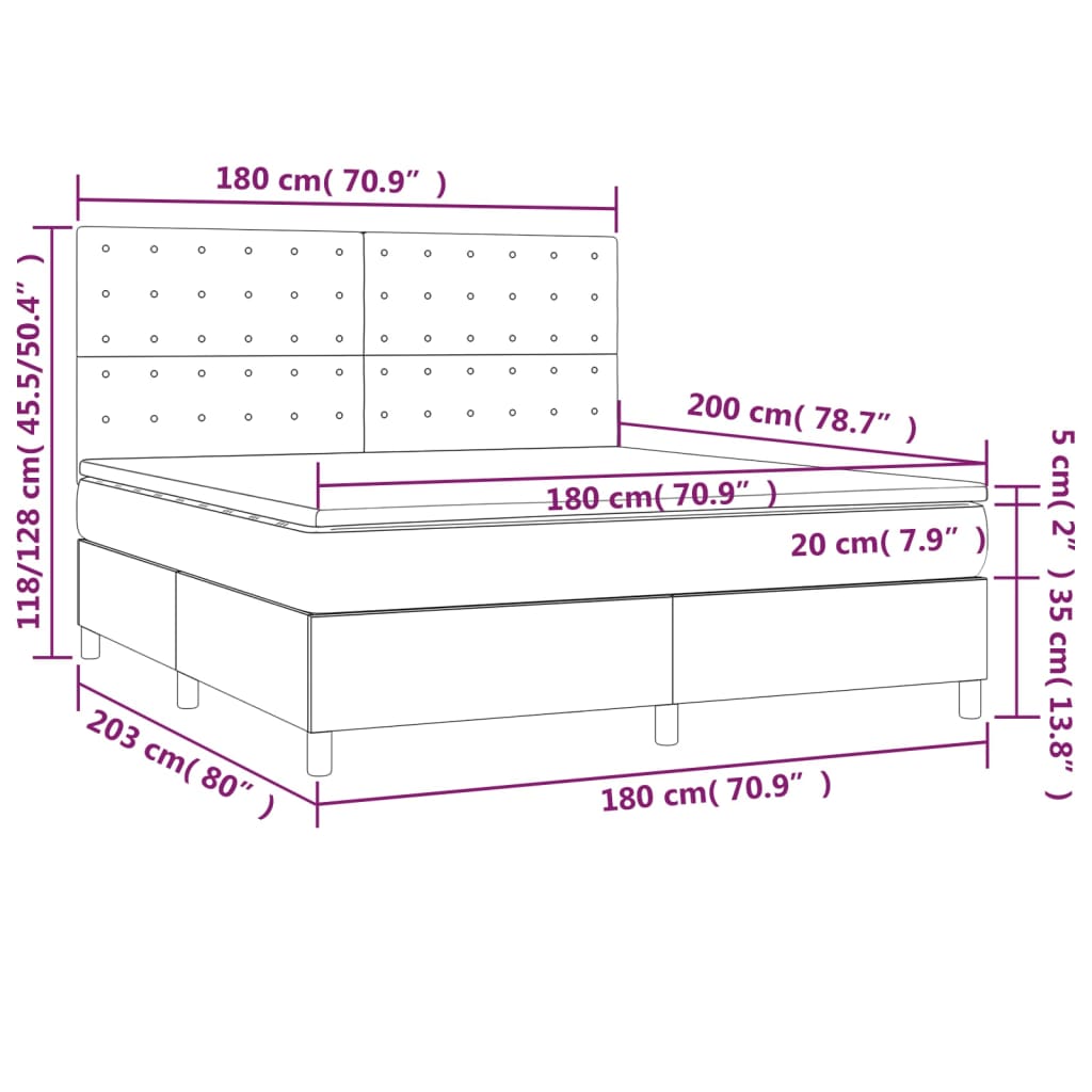 vidaXL Box spring postelja z vzmetnico LED bela 180x200cm umetno usnje