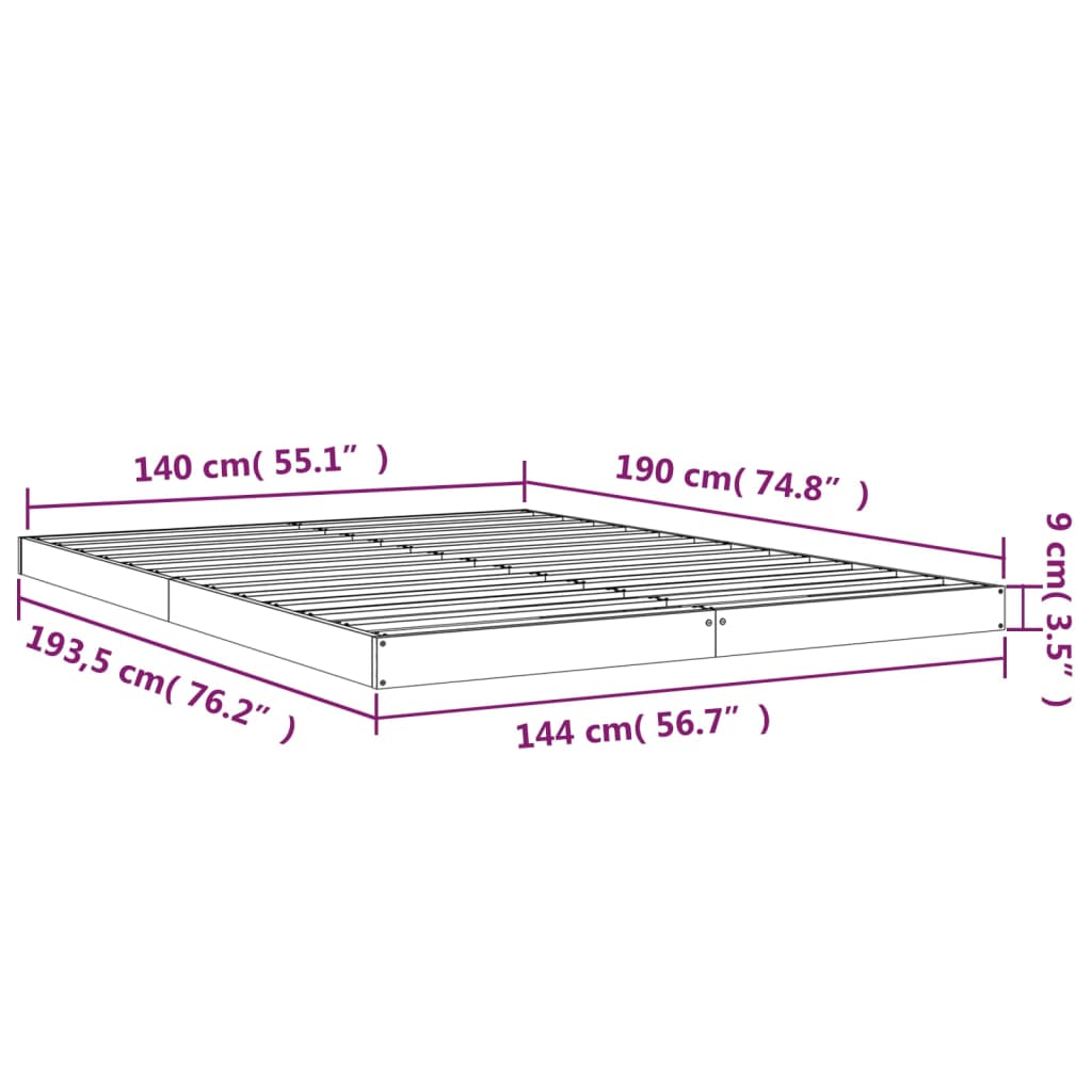 vidaXL Posteljni okvir bel 140x190 cm trdna borovina