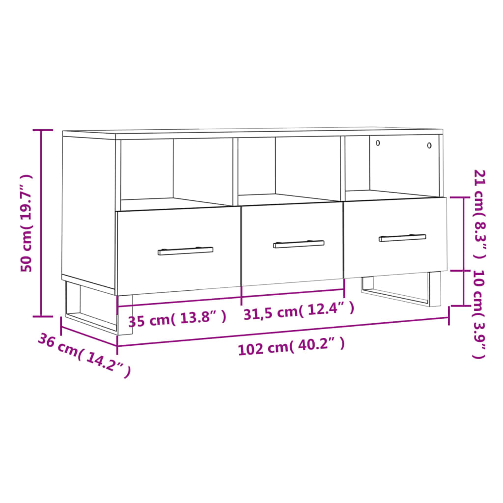 vidaXL TV omarica visok sijaj bela 102x36x50 cm inženirski les