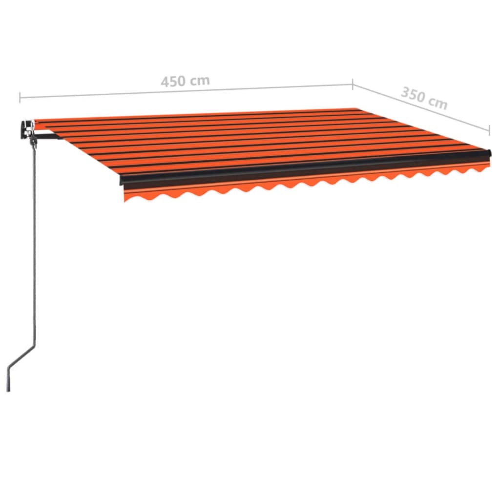 vidaXL Ročno zložljiva tenda z LED lučmi 450x350 cm oranžna in rjava